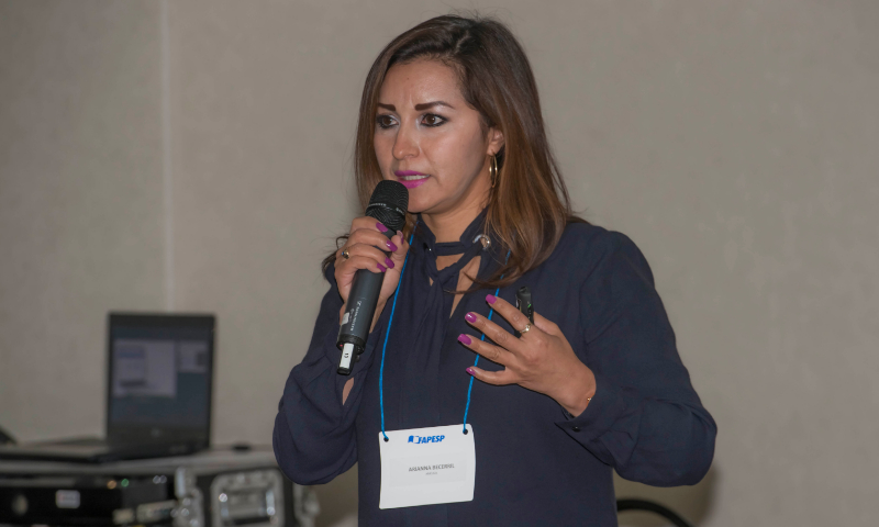 Arianna Becerril, Executive Director Redalyc and professor at the Universidad Autónoma del Estado de México. Global Research Council Regional Meeting, São Paulo, Brazil. May 1, 2019 (credit: Piu Dip / Agencia FAPESP)