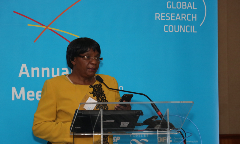 Susan Muzite, Executive Director of the Research Council of Zimbabwe (RCZ), “Assessing and Demonstrating the Impact of Research ex post in Zimbabwe.” Global Research Council Regional Meeting, São Paulo, Brazil. May 2, 2019 (credit: Felipe Maeda / Agência FAPESP)